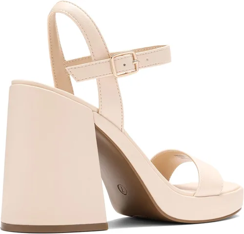 Vista 3 de DREAM PAIRS Tacones para mujer, plataforma gruesa, tacón alto, puntera abierta, moda, boda, fiesta, noche, baile, correa de tobillo, zapatos de tacón