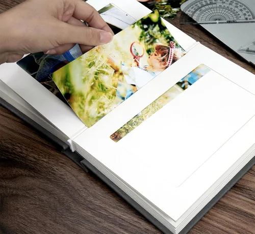 Vista 6 de Álbum de fotos pequeño de 4 x 6 con capacidad para 24 unidades, ideal para álbumes de fotos o fotos temáticas (negro/interior blanco)