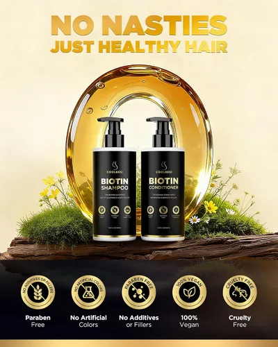 Vista 7 de Juego de champú y acondicionador de biotina para crecimiento del cabello con infusión de tripéptido, tratamiento hidratante voluminizador