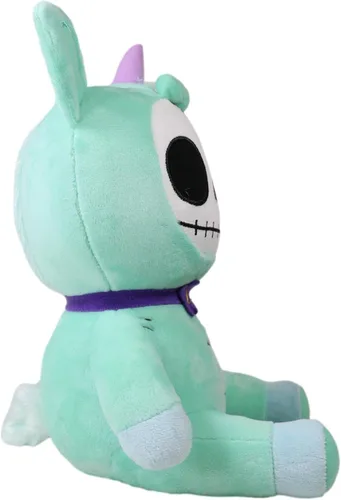 Vista 4 de Ebros Gift Furrybones más grande azul cielo unicornio encantado Unie lindo esqueleto monstruo con cuerno rosa, figura suave, huesos peludos