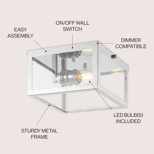 Vista 3 de JONATHAN Y Lámpara de techo cromada de 8 pulgadas para baño, cocina, pasillo, entrada, pantalla de vidrio transparente, 1 bombilla LED Cromo
