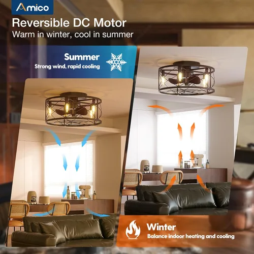 Vista 6 de Amico Ventiladores de techo enjaulados de 20 pulgadas con luces sin aspas