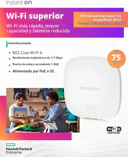 Vista 3 de Punto de acceso inalámbrico HPE Networking Instant On Access Point AP22 2x2 WiFi 6 Interior Largo alcance, seguro, soporte de malla inteligente