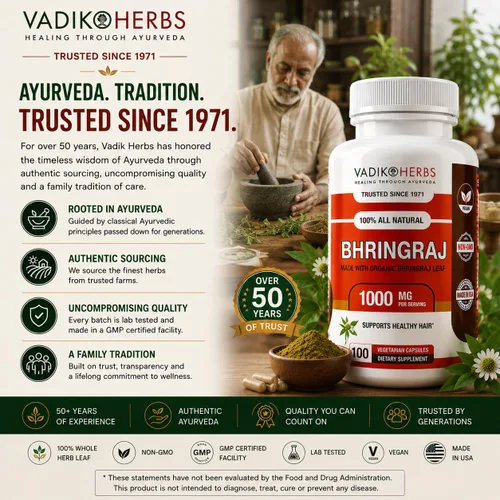 Vista 7 de Vadik Herbs Bhringraj Cápsulas Hoja de Bhringraj orgánica entera (Eclipta alba) Hierba tradicional ayurvédica para cabello saludable, cuero