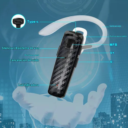 Vista 4 de Auriculares Bluetooth, CVC8.0, auriculares Bluetooth manos libres, 16 horas de tiempo de conversación, cancelación de ruido, auriculares