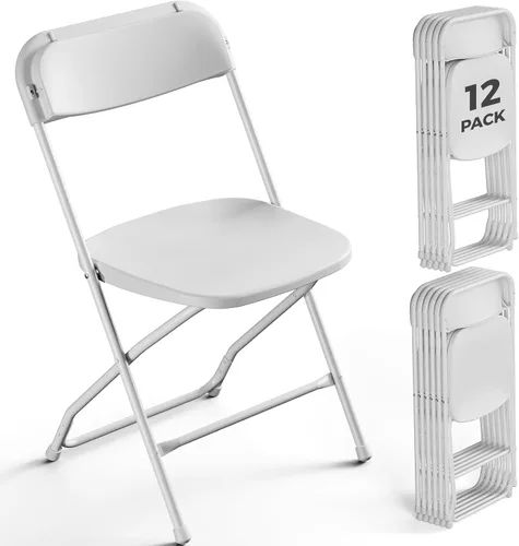 Vista 14 de Paquete de 2 sillas plegables de plástico negro, sillas plegables portátiles para exteriores con marco de acero, capacidad de 350 libras, sillas