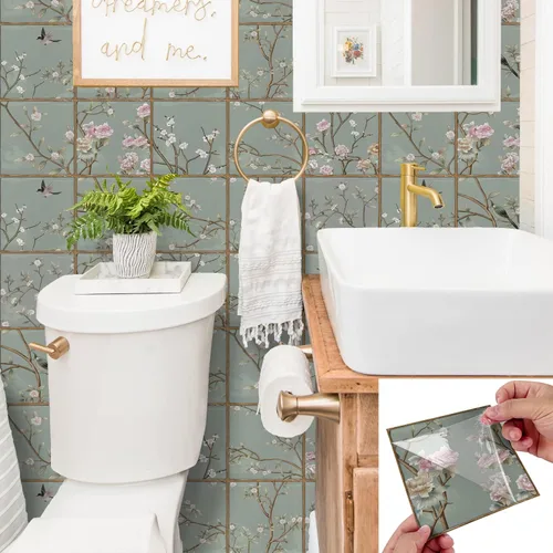 Vista 9 de Alwayspon Vinilo adhesivo efecto piedra, pegatinas para azulejos de pared autoadhesivas, protector antisalpicaduras para cocina y baño, T026