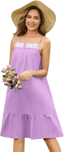Vista 23 de YOZLY - Camisones de algodón sin mangas para mujer, camisón de tanque de noche con bolsillos A-Solid Blanco