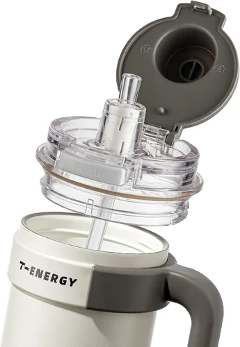 Vista 4 de TKK Vaso de 27 onzas con asa y popote, vaso aislado con revestimiento de cerámica, taza de viaje 100% a prueba de fugas para agua, té helado o café
