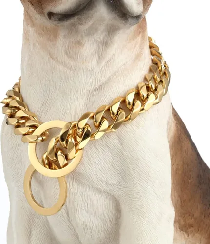 Vista 7 de Collar de Cadena para Perro Negro 11mm/15mm/19mm Collar de Cadena de Eslabones Cubanos para Perros Collar de Cadena de Perro a Prueba de Mordeduras