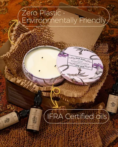 Vista 14 de M&SENSE Velas aromáticas de bayas cítricas, vela grande de lata de soja de 3 mechas, más de 40 horas de tiempo de combustión, cera vegana 100%
