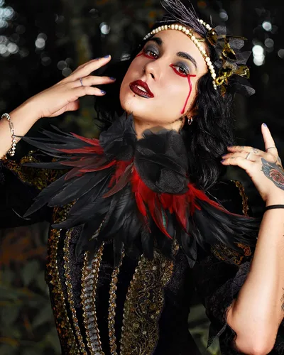 Vista 5 de Collar gótico de plumas negras: gargantilla de plumas victorianas para mujer, collar de plumas para Halloween, collar de cosplay, Estilo-5