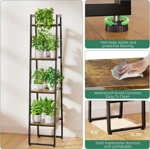 Vista 6 de Simple Trending - Soporte de metal alto de 4 niveles con luz de crecimiento, estante de escalera resistente para plantas de interior, soporte