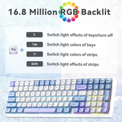 Vista 5 de Aula S100 Pro Wireless Gaming Keyboard, Tri-Mode Connection (Bluetooth2.4GHzUSB-C), RGB Backlit Mechanical Keyboard with Number Pad, Customizable