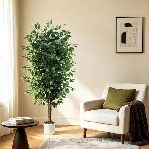 Vista 3 de Árbol de ficus artificial de 6 pies con troncos de madera real, árbol de Árbol de ficus tipo 4-6ft