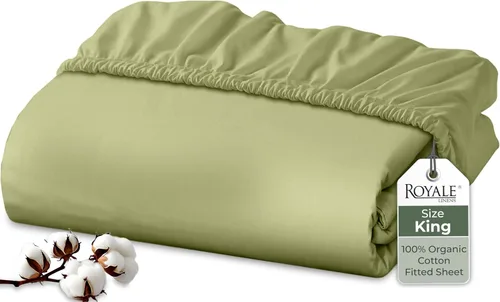 Vista 59 de Royale Linens Sábana bajera ajustable de 100% algodón orgánico - Tejido de percal - Sábanas bajeras de bolsillo profundo súper suaves - Sábana