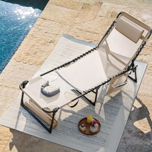 Vista 2 de Flamaker Silla Tumbona boca abajo ajustable de 5 posiciones para tomar el sol, silla de bronceado plegable con agujeros para la cara y los brazos