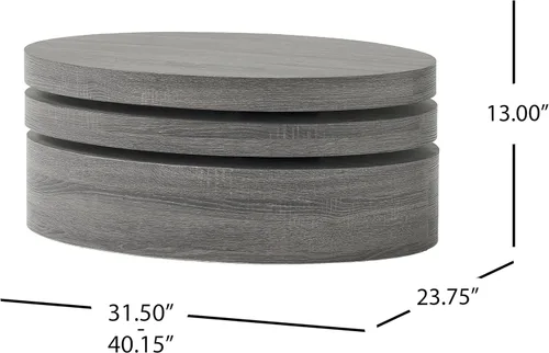Vista 2 de Mesa de centro redonda ovalada moderna de madera giratoria de 3 niveles, fácil montaje, negro (40.15 x 23.75 x 13 pulgadas)