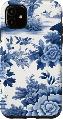 Vista 8 de iPhone 16 White and blue Chinoiserie Botanical Floral Bird Classic Case