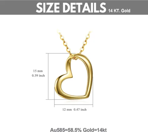 Vista 2 de Collar de oro sólido de 14 quilates con corazón para mujer, joyería de amor de oro fino para esposa, mamá, novia, cumpleaños, 16 + 2