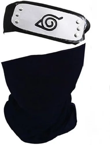Vista 2 de Ninja star suit anime ninja role-playing mask metal plated scarf and ninja role-playing gloves (black)