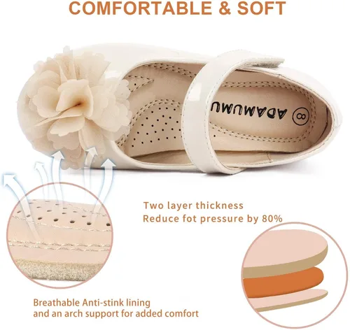 Vista 4 de ADAMUMU Zapatos de vestir para niña de las flores, zapatos para desmalezar lindos zapatos Mary Jane de encaje flore ballet planos para caminar