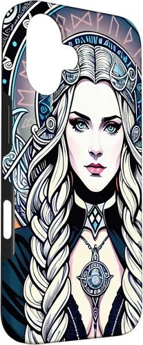 Vista 3 de iPhone 16 Skadi Diosa nórdica, mito vikingo nórdico, runas, estuche de arte nórdico