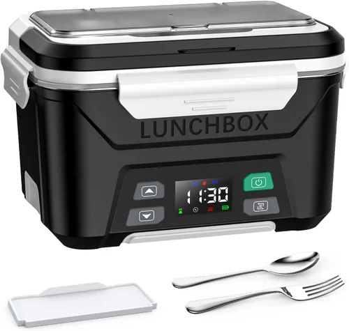 Vista 10 de EAST OAK Fiambrera eléctrica inalámbrica XL de 6.3 tazas para adultos, lonchera calentada a pilas con calefacción automática, calentador