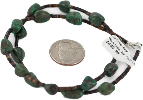 Vista 4 de $340Tag Collar Nativo Americano de Plata Navajo Turquesa Natural 750210 Hecho por Loma Siiva, Metal Piedra, turquesa estabilizada