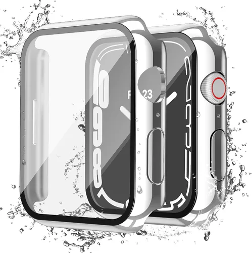 Vista 21 de Misxi Paquete de 2 fundas impermeables con botón diseñadas para Apple Watch Series 3 Series 2 de 38mm, funda rígida de policarbonato anticaídas