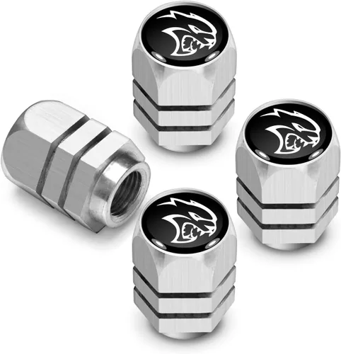 Vista 5 de iPick Image para Dodge SRT Hellcat Logo en negro sobre negro con forma hexagonal de aluminio tapas de vástago de válvula de neumático
