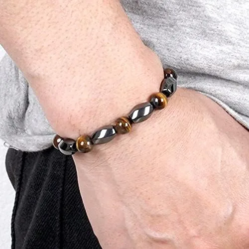 Vista 7 de INENIMARTJ Pulsera curativa para hombres y mujeres, pulseras de cuentas geométricas, pulseras de cuentas de obsidiana negra natural, regalos unisex