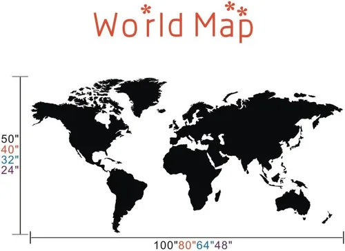 Vista 3 de Vinilo decorativo para pared, diseño de mapa del mundo, para el hogar y la oficina (negro, 24 pulgadas de alto x 48 pulgadas de ancho)