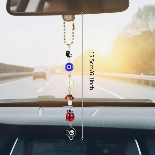 Vista 6 de Dije de buena suerte para auto de mal de ojo, dijes para bolsas de mano, accesorios de espejo retrovisor de buenos días de la suerte, colgante