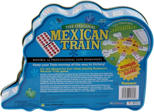 Vista 2 de Puremco Dominó doble de tren mexicano de 12 piezas de dominó de tamaño profesional con juego de pata de pollo incluido juego de mesa de estaño