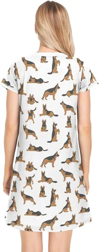 Vista 4 de Ollabaky Camisón para mujer, camiseta de dormir estampada de manga corta para dormir, pijama, camisola