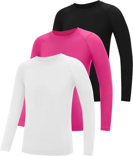 Vista 9 de Camiseta de compresión de manga larga para niños, paquete de 3 camisetas deportivas de béisbol para niños, capa base de secado rápido para fútbol