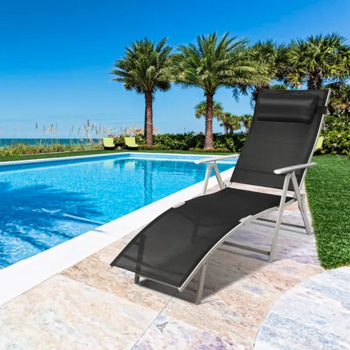 Vista 5 de COSTWAY 2 sillas reclinables plegables para exteriores, ligeras y ajustables de 7 engranajes, con almohada para el cuello, sin montaje, ideal