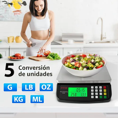 Vista 2 de Gran báscula digital de cocina 40kg/88lb de acero inoxidable, báscula de precios y conteo, báscula para delicatessen con pantalla LCD para hornear
