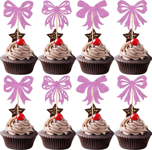Vista 32 de Paquete de 24 Adornos Navideños Oh Baby para Cupcakes con Sombrero de Navidad con Purpurina, Palillos de Comida para Baby Shower para Niños y Niñas