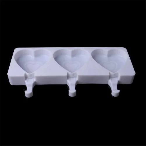 Vista 8 de Molde de barra de silicona para helado, 3 cavidades blancas en forma de corazón, moldes de silicona, moldes para paletas de chocolate, bandeja