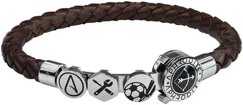 Vista 3 de Pulsera de cuero trenzado genuino para hombre en marrón, cierre de acero inoxidable resistente
