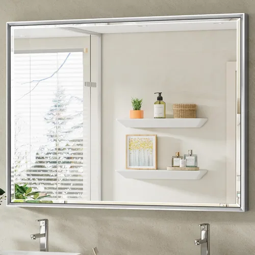 Vista 18 de Espejo de baño negro, espejo de baño biselado de 16 x 24 pulgadas para pared, espejo con marco negro antioxidante para decoración de baño, sala