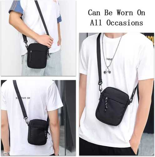Vista 6 de Bolsos cruzados pequeños, bolsa de hombro de nailon para mujeres, hombres, bolsas de mensajero de viaje para teléfono, monedero pequeño