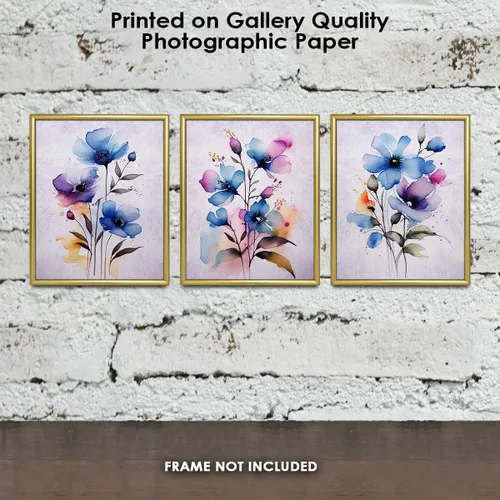 Vista 5 de Vintage Wild Blue Flowers Botanical Wall Art - Give Your Home A Touch of Elegance With Plant Pictures Wall Art, Unframed Set of 3, 8x10 Botanical