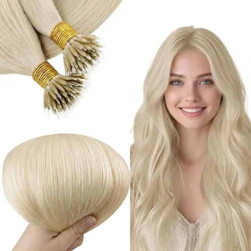 Vista 135 de RUNATURE Extensiones de cabello humano con punta en U, color marrón ceniza a rubio platino