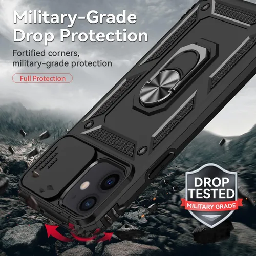 Vista 2 de HNHYGETE Funda para iPhone 12 / iPhone 12 Pro con protector de pantalla: [grado militar de 20 pies probada en caídas] anillo a prueba de golpes