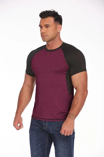 Vista 4 de COOrun Camisetas deportivas para hombre de manga raglán corta que absorbe la humedad suelta gimnasio entrenamiento Tops de secado rápido camisetas