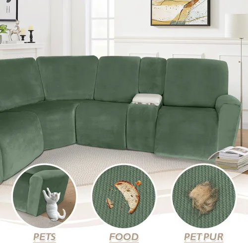 Vista 429 de Arfntevss Fundas de sofá seccional reclinable de terciopelo, Funda de sofá seccional de esquina para sofá reclinable, Funda elástica suave