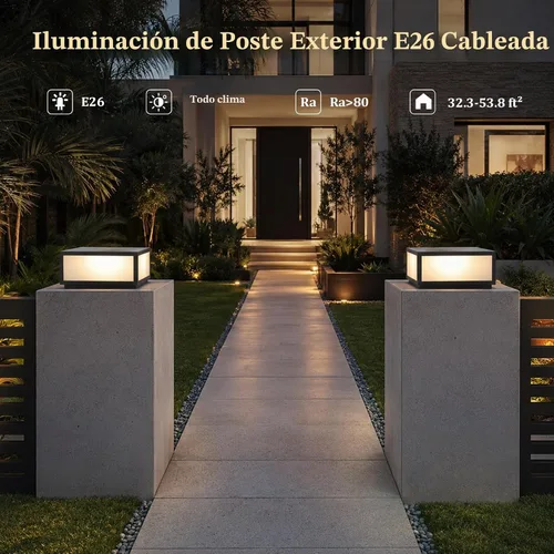 Vista 3 de SLAWA Tapas de poste al aire libre con base de montaje en muelle Lámparas de tapa de columna negro impermeable poste lámpara de pilar cuadrado (40cm)